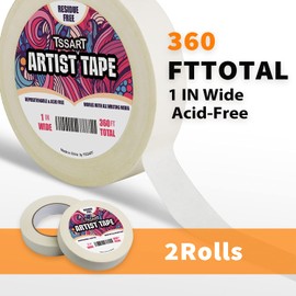 TSSART 2 Pack White Artist Tape - Masking Artists Tape for Drafting Art Watercolor Painting Canvas Framing - Acid Free 1 Inch Wide 360FT Long Total