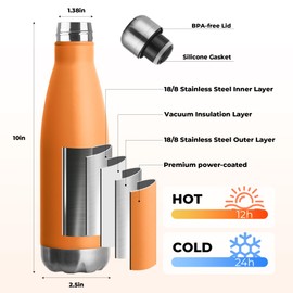 MEWAY 17oz Sport Water Bottle Vacuum Insulated Stainless Steel Leak-Proof Double Wall Cola Shape Water Bottle,Keep Drinks Hot & Cold(Orange,1 Pack)