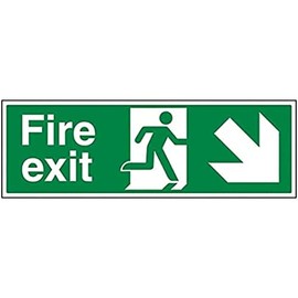V Safety Fire Exit - Fire Exit Arrow Down Right - 300 X 100mm