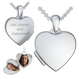 Amoonic Photo Locket Heart in Silver 925 and Gold/Rose Gold Plated I Women's Heart Locket for Opening Pictures with Photo Upload Service and Engraving, Sterling Silver, No Gemstone