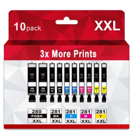 Skyink Compatible 280XL 281XL Ink Cartridge Replacement for Canon PGI-280 CLI-281 XL 280xxl 281xxl Value 10 Pack for TR8620a TR8520 TR8620 TR8600 TR7520 TS6120 TS6220 TS9120 TS6320 Printer