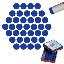 Colexy Pack of 50 Billiard Cue Tips, 10 mm Cue Tips, Replacement Tips, Leather Pool Billiard Cue Tips with Storage Box, Pool Billiard Replacement Tips, Pool Cue Accessories for Snooker Pool Cues, Blue