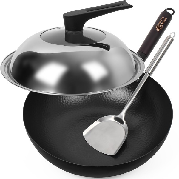 Souped Up Recipes 13.4 Inch Carbon Steel Wok For Electric,