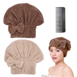 2 Pieces of Absorbent Hair Drying Caps and 1 Piece of Plastic Comb, Super Absorbent Towel, Hair Drying Towel, Quick Drying Towel, Women's Hair Drying Cap, Soft Hair Drying Cap, Bath Accessories