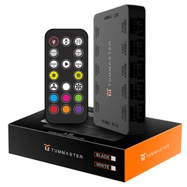 TUMMASTER ARGB Fan HUB, 10-Port 4 Pin PC Fan Controller, 5V-3Pin ARGB Fan Hub, Magnetic Suction, SATA Power Input,RF Remote & Chassis Key Control,Controller Support 10 ARGB PWM Fans Splitter (Black)