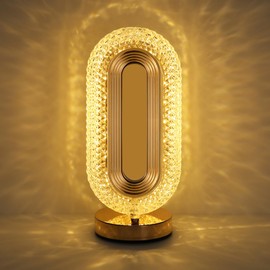 Lewondr Bedside Table Lamp for Bedroom, 3 Color Dimmable Night Light with USB Port, Rechargeable Touch Lamps, Crystal Modern Oval Light Nightstand Desk Lamp for Dorm Living Room Office