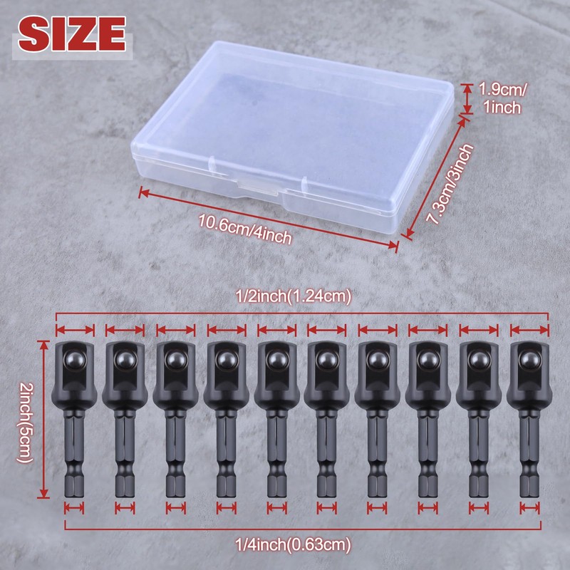 LEONTOOL 1/2" Impact Adapter Square Socket Bit 10pcs 1/4" Hex