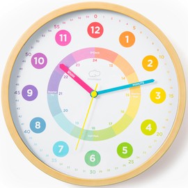 LittleHippo Learning Clock for Kids for Teaching to Tell Time - Kid's Analog, Silent, Non-Ticking Wall Clock for Bedrooms, Nursery, Playroom, School Classroom, Study to Learn to Tell Time