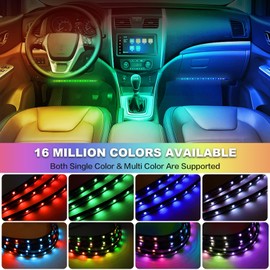Smart Interior Car Lights,Car led Lights Interior with Rainbow Effect,8 Dynamic Music Mode,256 Lighting Effects and 16 Million Colors,Car Led Strip Lights Controlled by APP,5V
