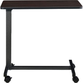 Global Industrial Mobile Overbed Table with H-Base, Walnut Laminate Tabletop