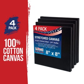 US Art Supply 8 x 8 inch Black Professional Quality Acid Free Stretched Canvas 4-Pack - 3/4 Profile 12 Ounce Primed Gesso - (1 Full Case of 4 Single Canvases)