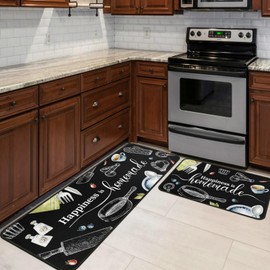 Mofvugz Black and White Kitchen Rugs and Mats Non-Skid Washable for Floor, Farmhouse Black and White Kitchen Decor and Accessories Kitchen Mat Set of 2, 17"x30"+17"x47"