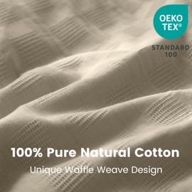 BISELINA 100% Cotton Duvet Cover Set Waffle Weave 3PCS (1 Comforter Cover, 2 Pillow Shams) Reversible Soft Skin-Friendly Breathable Shabby Chic Bedding for All Season - Light Camel, Oversized King