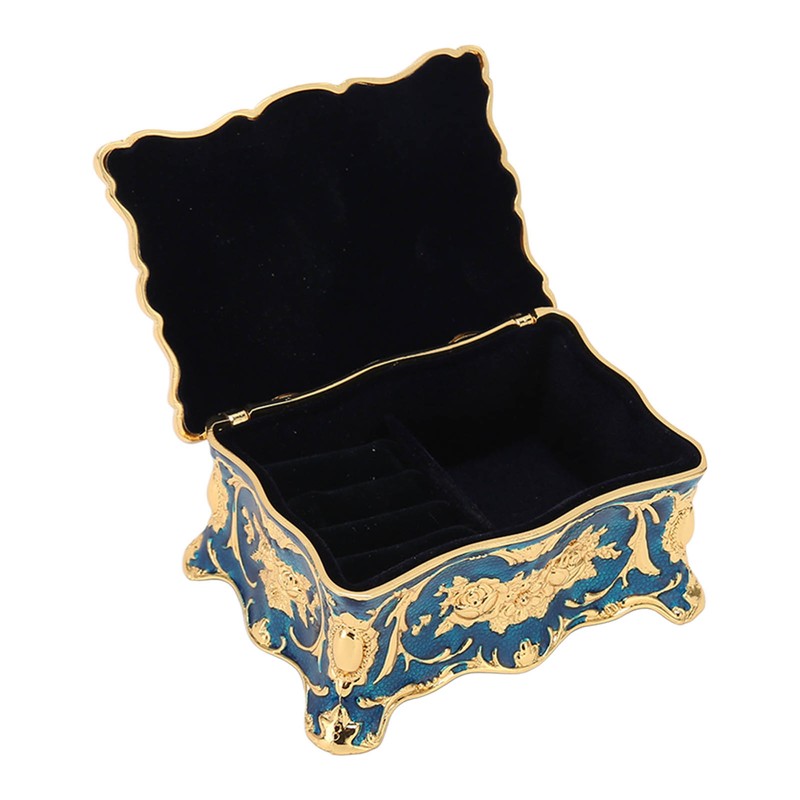 Royalblue Rhinestone Jewelry Box Ring Retro Flower Engraved Earrings Necklace
