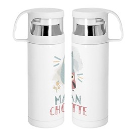 Stainless Steel Thermos Flask with Integrated Cup - Mum Owl and Her Baby Drawing - 350ml - Thermos Flask