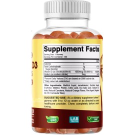 Sugar Free Vitamin D3 50,000 IU Weekly Supplement 120 Vegetable Gummies