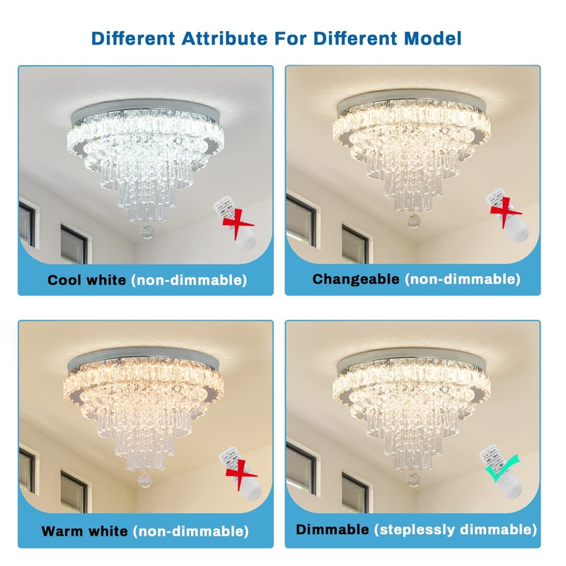 CLAIRDAI Dimmable Crystal Chandeliers Modern Chandeliers LED Flush Mount Crystal