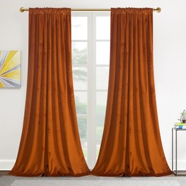Roslynwood Russet Orange Velvet Curtains 72 inches - Super Soft Home Decor Room Darkening Curtains Thermal Insulated Velvet Drapes for Bedroom/Living Room, W52 x L72 inch, 2 Pcs