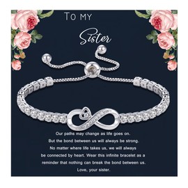 Btysun Sister Birthday Gifts Idea Infinity Bracelets for Women Big Sister Gifts for Teen Sweet Tennis Adjustable Bracelet Graduation Gifts for Her Jewelry
