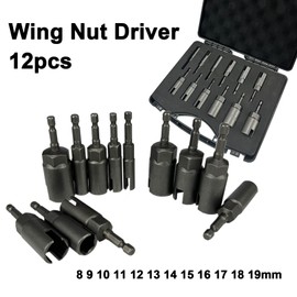 TR TOOLROCK Wing Nut Driver 12pcs, 1/4” Hex Shank Wing Nut Driver Bit Socket Wrenches Tools Set, with EVA Storage for Wing Nuts, Hex Bolts, Butterfly Nuts, C Hooks, Eye Bolts and Wire Twisting