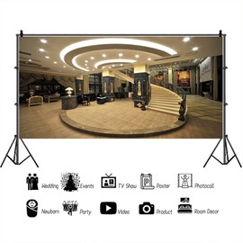 AOFOTO 15x8ft Hotel Stairs Backdrop European Luxurious Palace Modern Hall Spa Club Interior Staircase Photography Background Lighting Hotel Lobby Nightly Scene Kids Adult Photo Shoot Studio Props