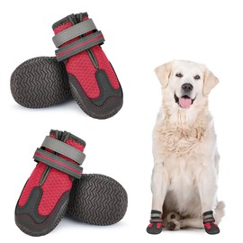 Dog Booties for Hot Pavement Summer Heat Paw Protectors Dog Shoes for Medium Large Dogs, Mesh Dog Boots with Rugged Anti-Slip Sole, Breathable Durable with Adjustable & Reflective Straps
