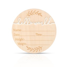 Baby Announcement Sign, 5.9 Inch Wooden Hello World Baby Sign Newborn Welcome Sign Birth Announcement Sign for Hospital Baby Shower Photo Prop Home Decorations