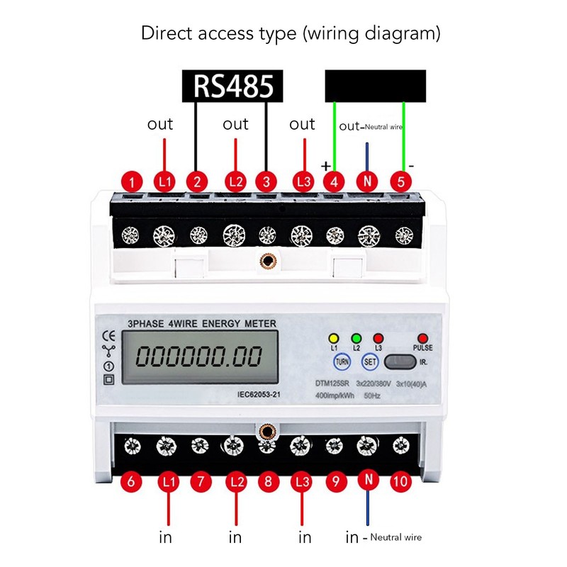 3 Phase 4 Wire Electronic Energy Meter 35mm DIN Rail