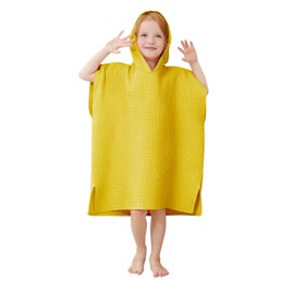 BANGSAUR Hooded Poncho Towel for Toddlers Babies Cotton Lightweight Cover-up Bath Beach Changing Towels, 2-5 Years,Yellow,23.6in