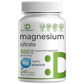 DEAL SUPPLEMENT- Citrato de Magnesio 500mg, 240 Cápsulas  Rastros Minerales Purificados y Fácilmente Absorbidos  Músculo, Corazón y                   