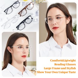 OCCI CHIARI Big Square Reading Glasses Women TR90 Readers With Large Head（2.5+ Clean 1.0 1.25 1.5 1.75 2.0 2.25 2.5 2.75 3.0 3.5 4.0 5.0 6.0