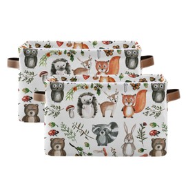 senya Storage Bin Basket 2 pcs Large Foldable Clothes Bag Rectangle Collapsible Fabric Laundry Hamper Folding Washing Bin Cute Woodland Animals, 14.2x10.2x8.3x2 (B06D20006)