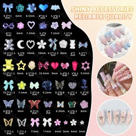 Assorted Junk Case Charms Kit, 3D Nail Charms and Flatback Pearls Gems Set, Gold Silver Nail Butterfly, Flower Bows 3D Nail Charms and Gems, Charms for Nails Design for Nail Art DIY with Pickup Tools