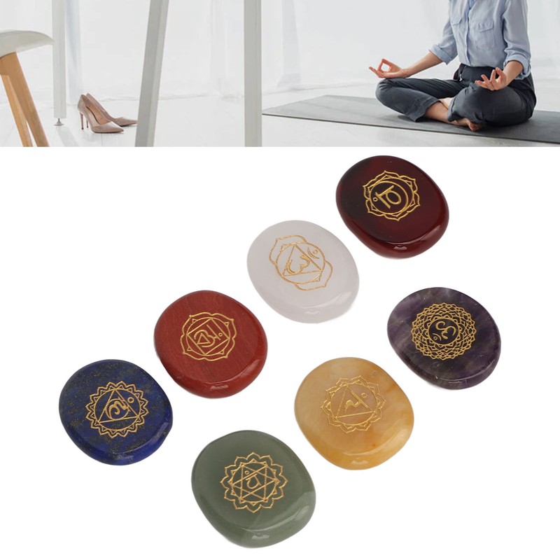 7 Pcs Rune Stones Set Different Color Smoother Yoga Stone