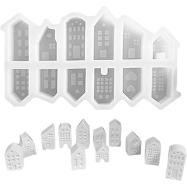 12 Pcs House Candle Mold, 3D Silicone House Molds, House Candle Gypsum Silicone Mold, Reusable Molds for Crafts, Christmas Candle Making Molds, Candle Making, Molds