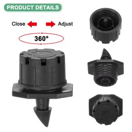 M METERXITY 200-Pack 360 Degree Adjustable Irrigation Dripper, 1/4 Inch Barbed Emitter Drip Sprinklers for Garden/Greenhouse/Flower Bed/Watering System, Anti-Clogging Emitters [Black]