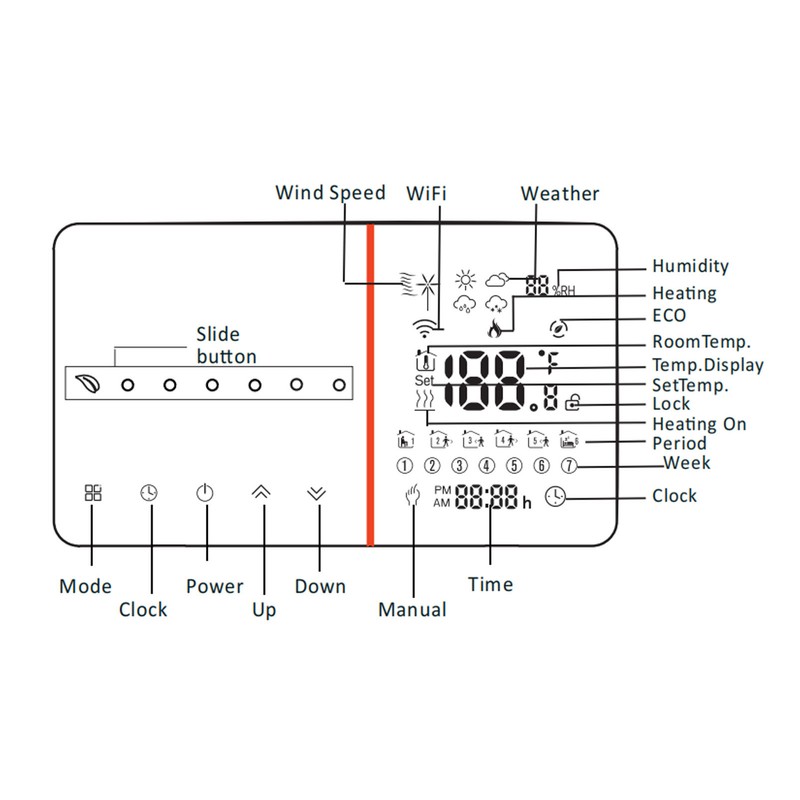 Smart Thermostat Slide Bar Timing Programmable Negative LCD Wifi Voice