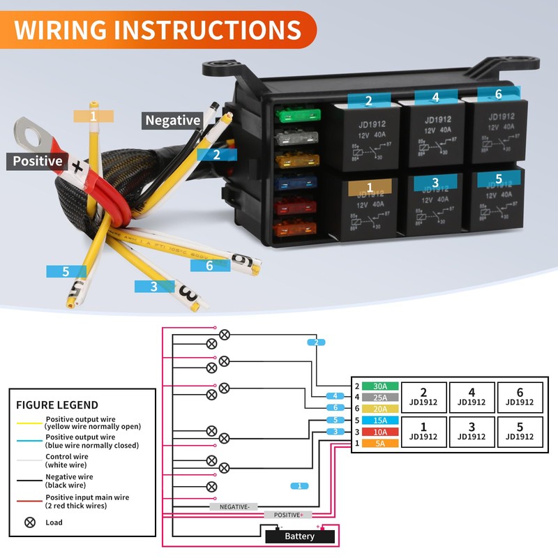 AIRTAK 12V Fuse Relay Box,6AWG-5/16 Pre-Wired Fuse Relay Block Kit