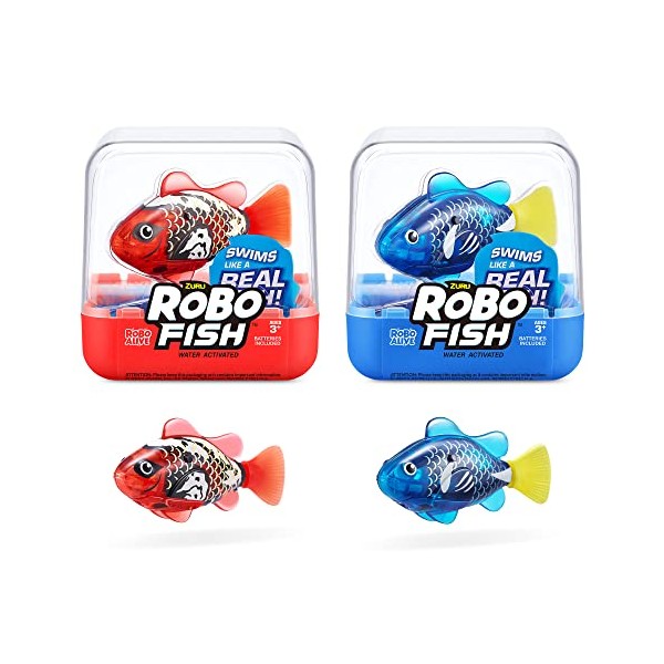 Robo Fish Series 3 Robotic Swimming Fish (Blue and Red) electronic pet fish, summer pool toy, bath toy, (2 Pack, Blue and Red)