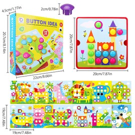 VOSSOT Mosaic Pegboard Game for Children, Early Educational Plug-in Game, Colour Pegboard Forks for 1-5 Years Old Children, Plug-In Game with 46 Large Beads and 12 Colourful Cards (Peacock)