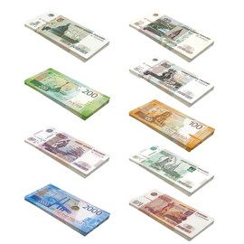 Scratch Lover Toy Money Mini Bundle, 250 Banknotes of Russian Ruble Play Money in 9 Denominations