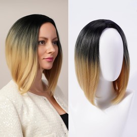Black blonde ombre bob wig heat-resistant synthetic fiber convenient to wear short bob wig realistic hair fibers suitable for women's daily outings parties role-playing character shaping 12 inches