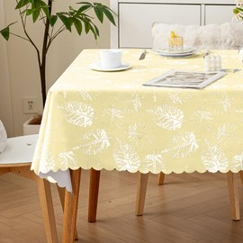 meioro Polyester Table Cloth Wipe Clean Tablecloth, 100x160cm Rectangle Water Resistant Tablecloths, Waterproof Decorative Leaf Table Cover Protector for Home Picnic Party Outdoor Decorations(Yellow)