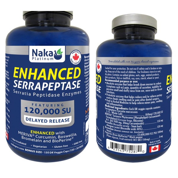 NAKA Naka Platinum Enhanced Serrapeptase Enzymes, 120.000 SU, Delayed Release,