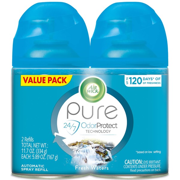 Air Wick Pure Freshmatic 2 Refills Automatic Spray, Fresh Waters, 2ct, Air Freshener, Essential Oil, Odor Neutralization, Packaging May Vary