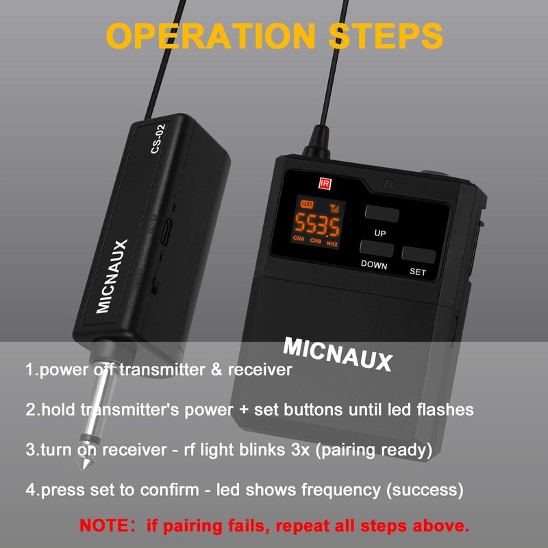 MICNAUX Wireless Lapel Microphone System with Headset & Lavalier Mics,