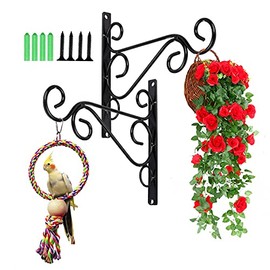 2Pcs Iron Plant Hanger Wall Hooks - Hanging Basket Brackets, Wall Hanging Brackets Hooks for Hanging Bird Feeders, Lanterns, Wind Chimes, Planters - Wrought Iron Bracket (Black)