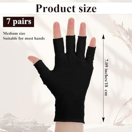 7 pares de guantes de algodón, guantes de noche hidratantes transpirables negros para manos secas y cuidado nocturno, diseño sin dedos, guantes aptos 
