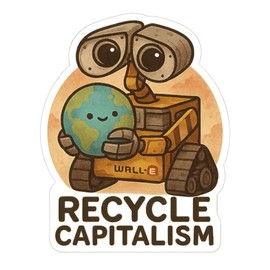 Robot Cradling The Earth Soft Dystopian Kawaii Sticker (2.5" x 3")