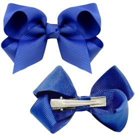 Hair Bows Hair Clips 3 Inch Ponytail Holder Bow with Duck Bill Clip for Kids Girls Women Blue Pack of 2